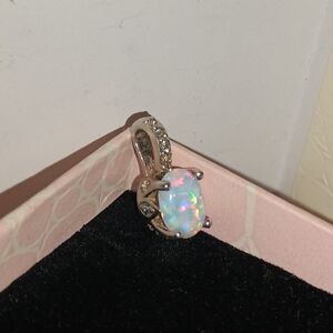 Opal Pendant Crystal Set in silver necklace charm women's jewelry luxury stone
